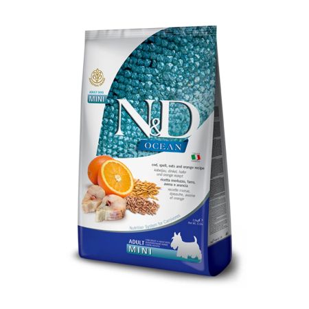 N&D Ocean Morina Balıklı, Portakallı ve Ata Tahıllı Küçük Irk Yetişkin Köpek Maması 7 kg