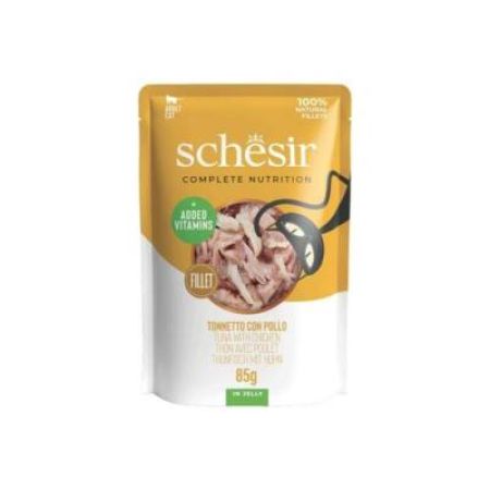 Schesir Jelly Pouch Ton Balıklı ve Tavuklu Yetişkin Kedi Konservesi 85 Gr