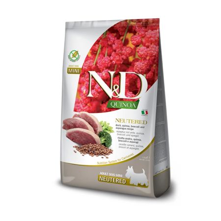 N&D Quinoa Tahılsız Ördek Etli, Brokolili ve Kuşkonmazlı Küçük Irk Kısırlaştırılmış Yetişkin Köpek Maması 2,5 kg