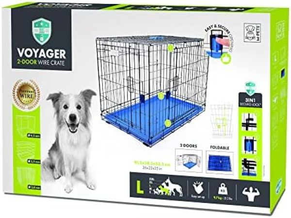 M-Pets Voyager Köpek Kafesi 2 Kapılı Large Mavi 91X58X63CM