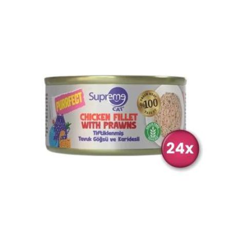 Supreme Cat Purrfect Tiftiklenmiş Tavuk Göğsü ve Karidesli Yetişkin Kedi Konservesi 70 gr X 24 Adet