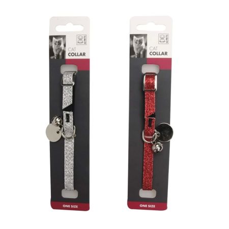 M-Pets Simli ve Zilli Kedi Boyun Tasması 30cm (Gri-Kırmızı)