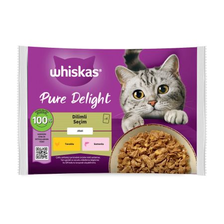 Whiskas Pure Delight Somonlu ve Tavuklu Pouch Yetişkin Kedi Yaş Maması 4 x 85 gr