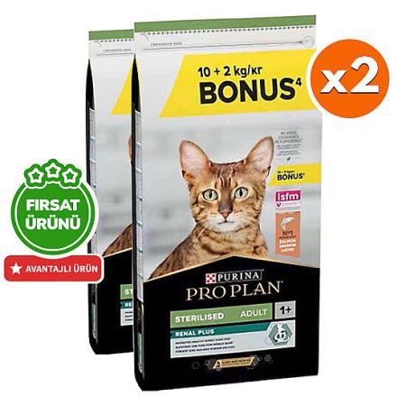Pro Plan Kısırlaştırılmış Somon Balıklı Kedi Maması 10 + 2 Kg (Toplam 12 Kg) x 2 Adet