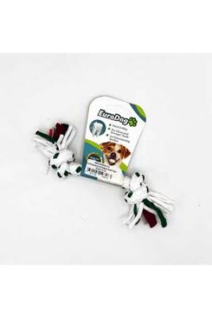 Euro Dog İki Düğümlü Kalın Diş Kaşıma İpi Köpek Oyuncağı Beyaz/Yeşil 15 Cm