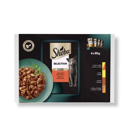 Sheba Etli Çeşitler Pouch Yetişkin Kedi Yaş Maması 4 x 85 gr