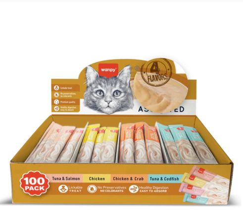 Wanpy Karışık Çeşitli Krema Kedi Ödül Maması 100 x 14 gr