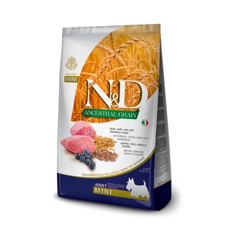 N&D Ancestral Grain Düşük Tahıllı Kuzulu, Ata Tahıllı ve Yaban Mersinli Küçük Irk Yetişkin Köpek Maması 2,5 kg