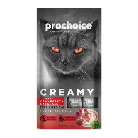 Prochoice Creamy Ton Balıklı, Kızılcıklı ve Kedi Otlu Kısırlaştırılmış Kedi Krema Ödül Maması 4 x 15 gr