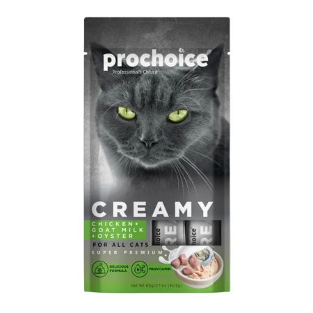 Prochoice Creamy Keçi Sütü, Tavuklu ve İstiridyeli Krema Kedi Ödül Maması 4 x 15 gr