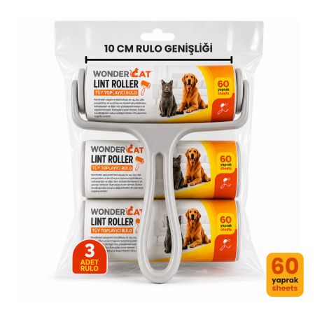 WonderCat Tüy Toplayıcı Roller + 2 Yedek Rulo 60 Yaprak 10 cm