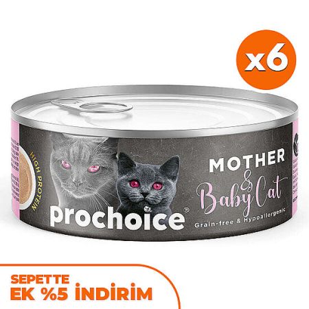 Pro Choice Mother Baby Cat Anne ve Yavru Kediler İçin Tavuklu Yaş Mama 80 Gr x 6 Adet