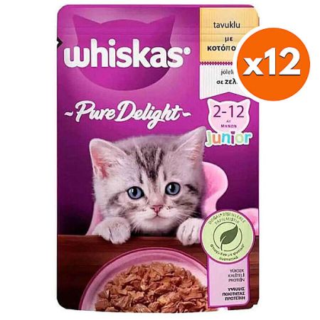 Whiskas Junior Pure Delight Tavuk Etli Yavru Kedi Yaş Maması 85 Gr x 12 Adet