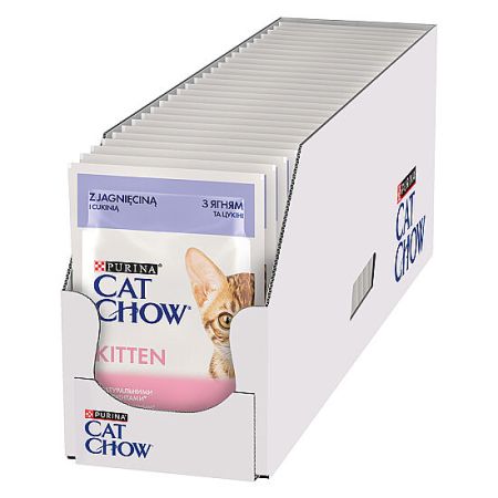 Cat Chow Pouch Kitten Kuzu Etli ve Kabaklı Yavru Kedi Yaş Maması 85 Gr x 26 Adet