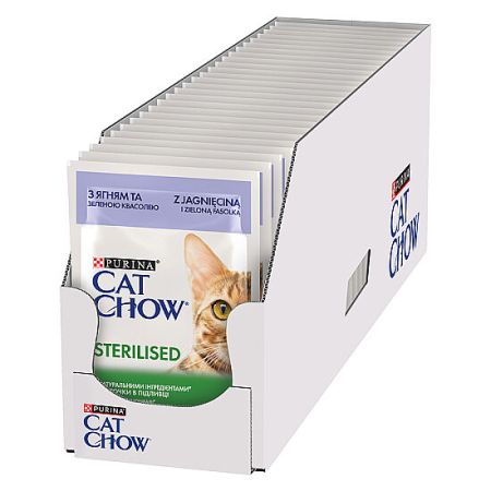 Cat Chow Pouch Sterilised Kuzu ve Yeşil Fasülyeli Kısırlaştırılmış Kedi Yaş Maması 85 Gr x 26 Adet
