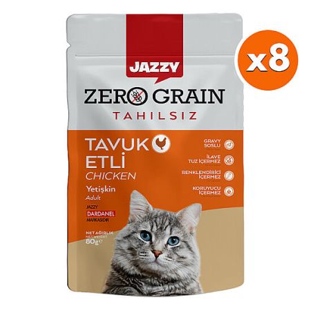Dardanel Jazzy Pouch Zero Grain Tavuklu Tahılsız Kedi Yaş Maması 80 Gr x 8 Adet