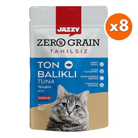 Dardanel Jazzy Pouch Zero Grain Ton Balıklı Tahılsız Kedi Yaş Maması 80 Gr x 8 Adet