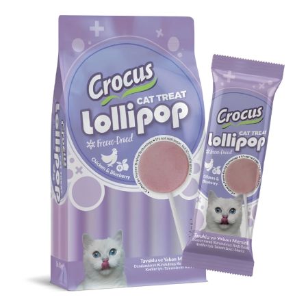 Crocus Tavuklu ve Yaban Mersinli Lolipop Kedi Ödül Maması 10x1,4 gr