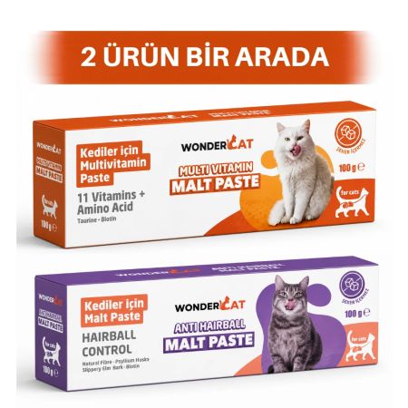 WonderCat Multivitamin + Anti-Hairball Malt Kedi Macunu Seti 2 x 100 gr