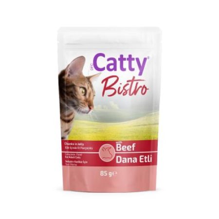 Catty Bistro Jöle İçinde Et Parçacıklı Dana Etli Yetişkin Kedi Konservesi 85 Gr