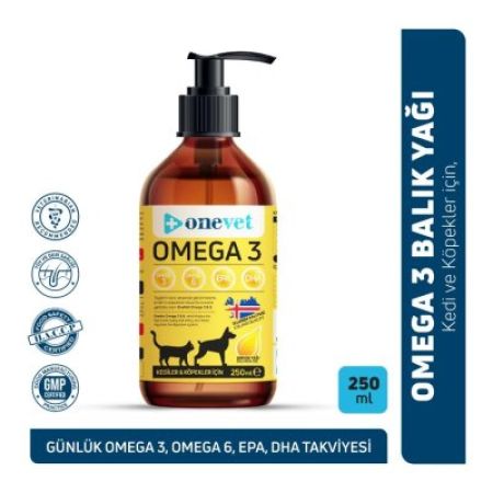 OneVet Omega 3 Kedi ve Köpekler İçin Deri ve Tüy Sağlığı Destekleyici Balık Yağı 250 Ml