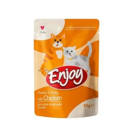 Enjoy Pouch Sos İçinde Et Parçacıklı Tavuklu Yetişkin Kedi Konservesi 85 Gr