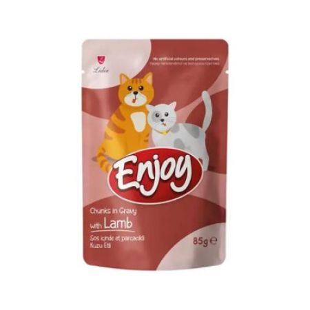Enjoy Pouch Sos İçinde Et Parçacıklı Kuzu Etli Yetişkin Kedi Konservesi 85 Gr