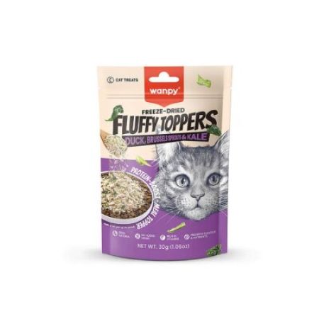 Wanpy Fluffy Topper Dondurularak Kurutulmuş Brüksel ve Kara Lahanalı Kedi Ödül Maması 30 Gr