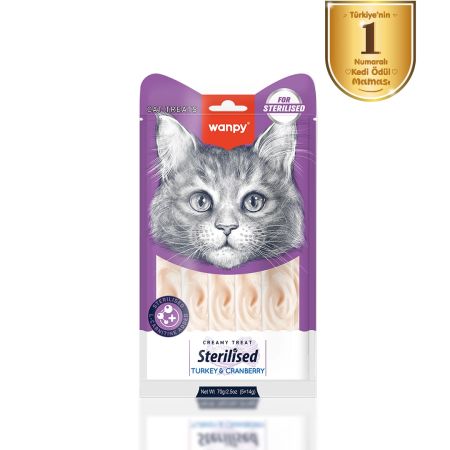 Wanpy Creamy Treat Sterilised Hindili ve Kızılcıklı Kısırlaştırılmış Kedi Krema Ödül Maması 5 x 14 gr