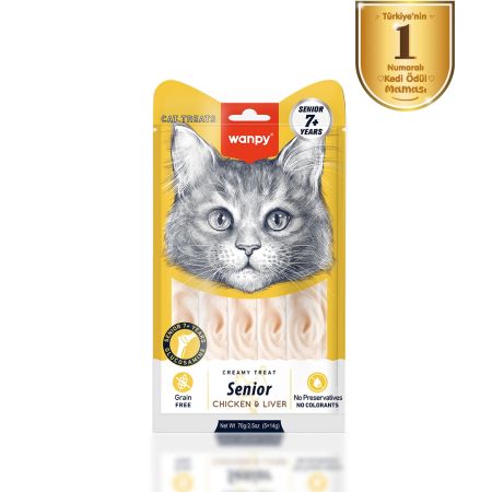 Wanpy Creamy Treat +7 Yaş Tavuklu ve Ciğerli Krema Kedi Ödül Maması 5 x 14 gr