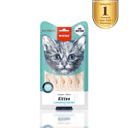 Wanpy Tavuklu ve Morinalı Yavru Kedi Krema Ödül Maması 5 × 14 gr