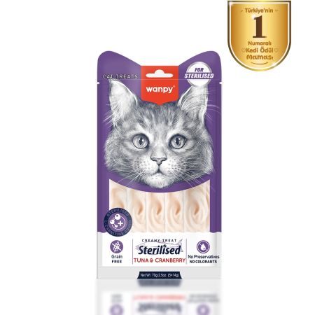 Wanpy Sterilised Ton Balıklı ve Kızılcıklı Kısır Kedi Krema Ödül Maması 5 x 14 gr