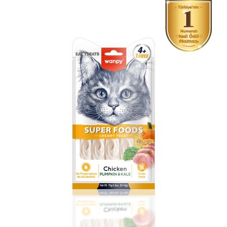Wanpy Superfood Balkabaklı ve Karalahanalı Krema Kedi Ödül Maması 5 × 14 gr