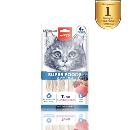 Wanpy Superfood Meyveli ve Ton Balıklı Krema Kedi Ödül Maması 5 x 14 gr