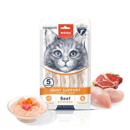 Wanpy Bone Support Eklem Sağlığı için Sığır Etli ve Tavuklu Kedi Krema Ödül Maması 5 x 14 gr