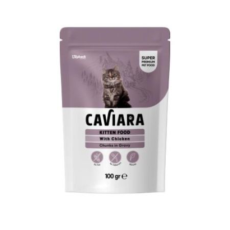 Caviara Pouch Sos İçinde Et Parçacıklı Tavuklu Yavru Kedi Konservesi 100 Gr