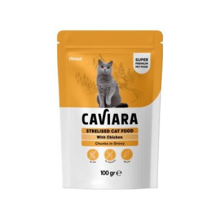 Caviara Pouch Sos İçinde Et Parçacıklı Tavuklu Kısırlaştırılmış Yetişkin Kedi Konservesi 100 Gr