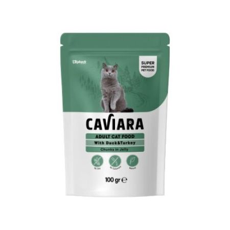Caviara Pouch Jöle İçinde Et Parçacıklı Ördek ve Hindi Etli Yetişkin Kedi Konservesi 100 Gr