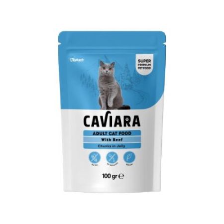 Caviara Pouch Sos İçinde Et Parçacıklı Dana Etli Yetişkin Kedi Konservesi 100 Gr