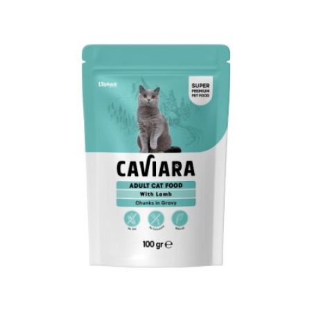 Caviara Pouch Sos İçinde Et Parçacıklı Kuzu Etli Yetişkin Kedi Konservesi 100 Gr