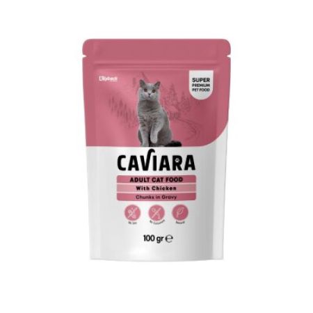 Caviara Pouch Sos İçinde Et Parçacıklı Tavuklu Yetişkin Kedi Konservesi 100 Gr