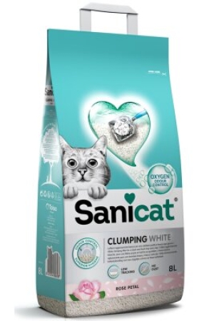 SaniCat Clumping White Gül KokuluTopaklanan Bentonit Kedi Kumu 8 lt
