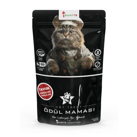 Barftr Tavuk Göğüs Eti Parçaları Kedi Ödül Maması 80 gr