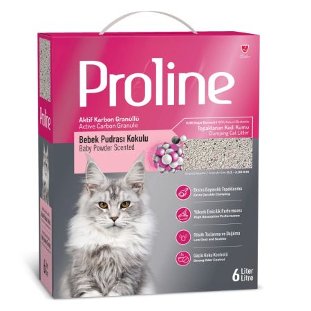Proline Aktif Karbonlu Bebek Pudrası Kokulu Granüllü Bentonit Kedi Kumu 6 lt