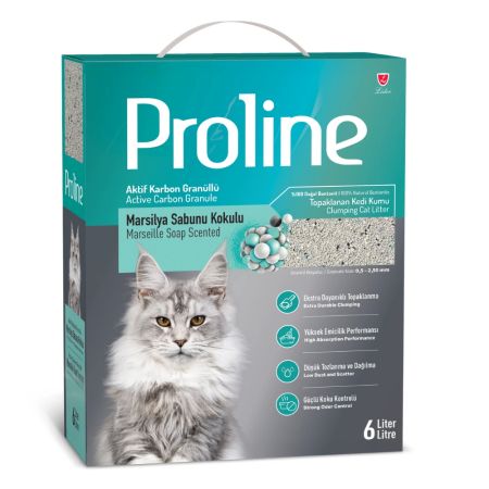 Proline Aktif Karbonlu Marsilya Sabunu Kokulu Granüllü Bentonit Kedi Kumu 6 lt