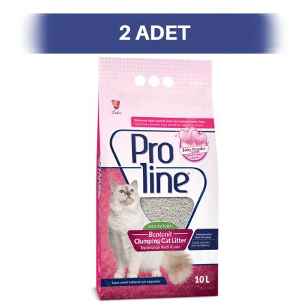 Proline Bebek Pudrası Kokulu Topaklanan Bentonit Kedi Kumu 2 x 10 lt