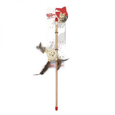 Natura Üç Tüylü Bambu Top Kedi Olta Oyuncağı 45 cm