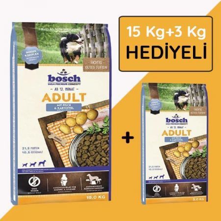 Bosch Adult Glutensiz Balıklı Ve Patatesli Yetişkin Köpek Maması 15 Kg+(3 Kg Hediyeli)