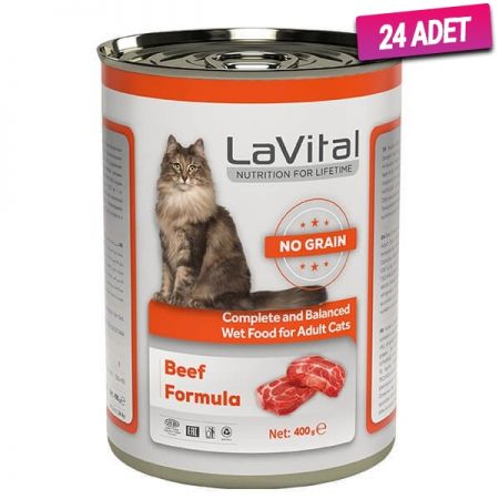 Lavital Adult Tahılsız Biftekli Yetişkin Konserve Kedi Maması 400 Gr - 24 Adet