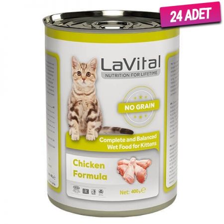 Lavital Kitten Tahılsız Tavuklu Yavru Konserve Kedi Maması 400 Gr - 24 Adet